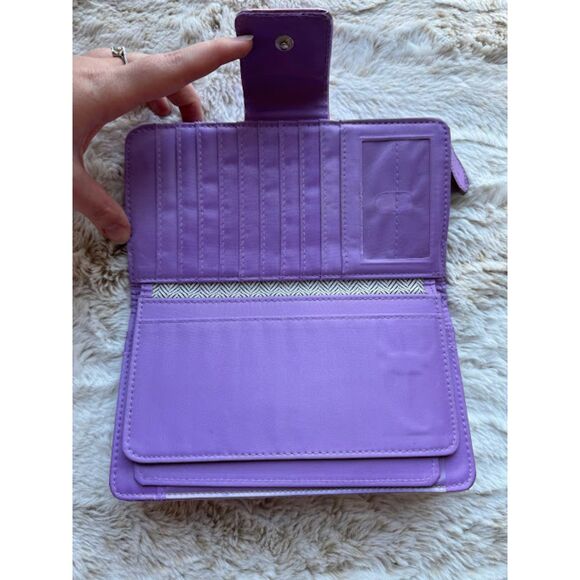 Bundle of 2 Girl's Wallets Cute Teen Youth Purple Gold Flowers Hearts 3D Stylish - Picture 7 of 9